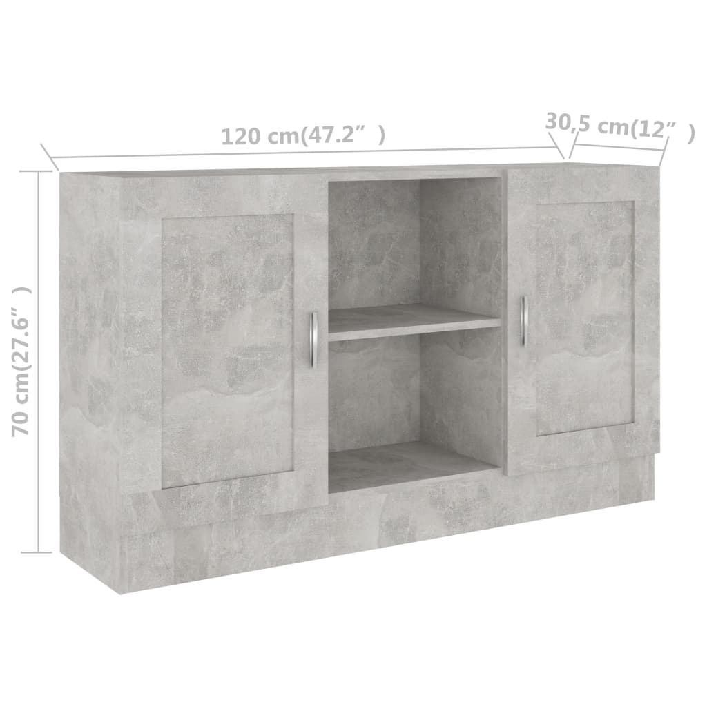 vidaXL Skjenk betonggrå 120x30,5x70 cm sponplate