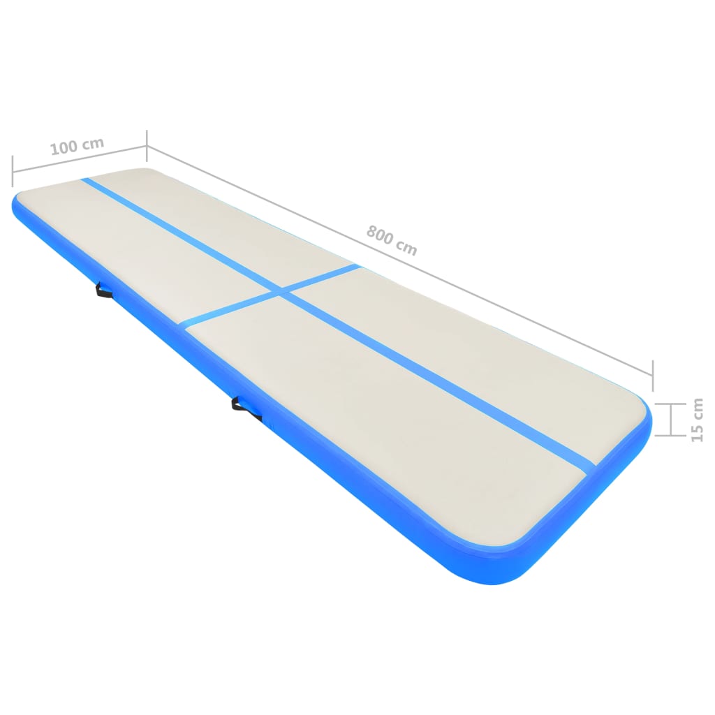 vidaXL Oppblåsbar gymnastikkmatte med pumpe 800x100x15 cm PVC blå