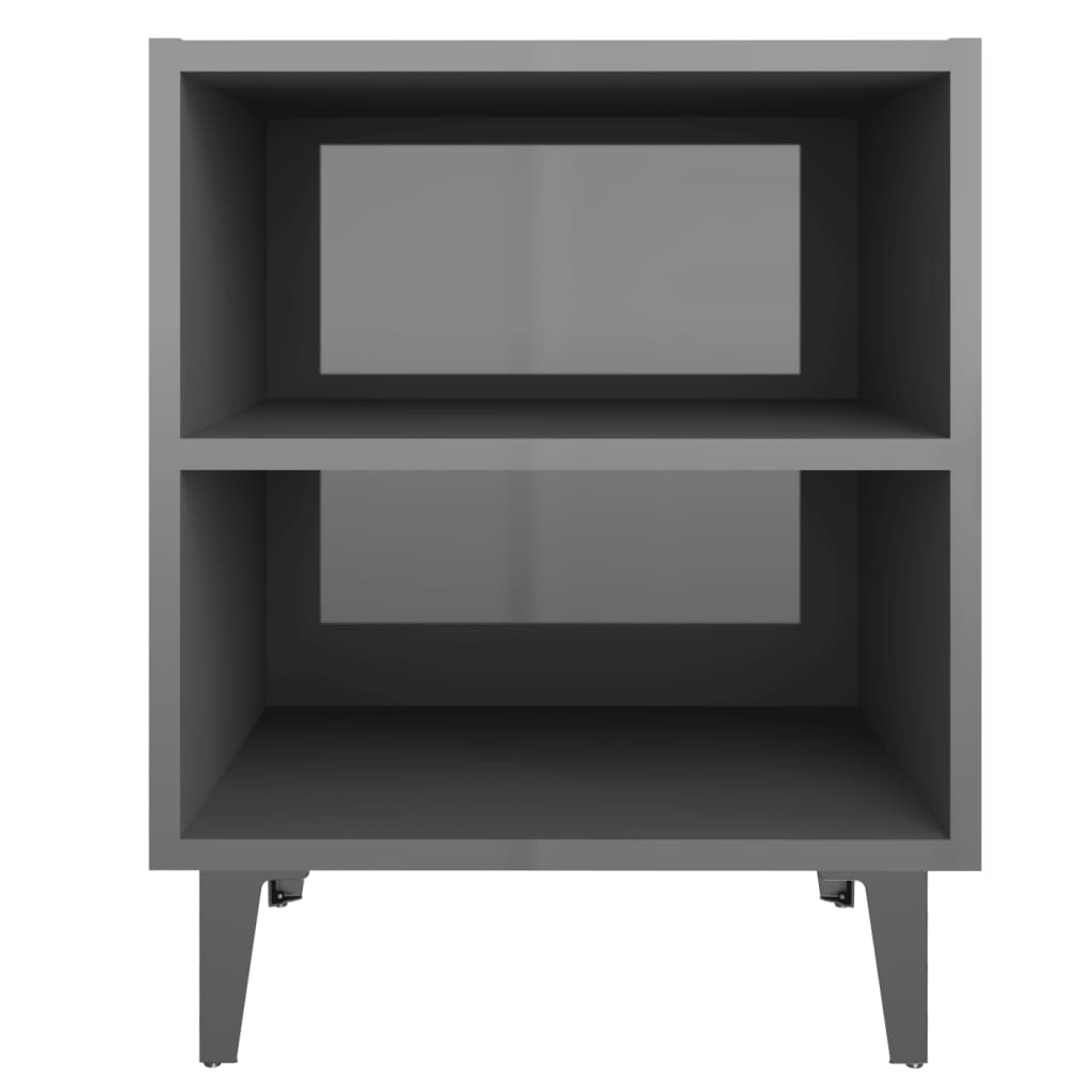 vidaXL Nattbord med metallben høyglans grå 40x30x50 cm