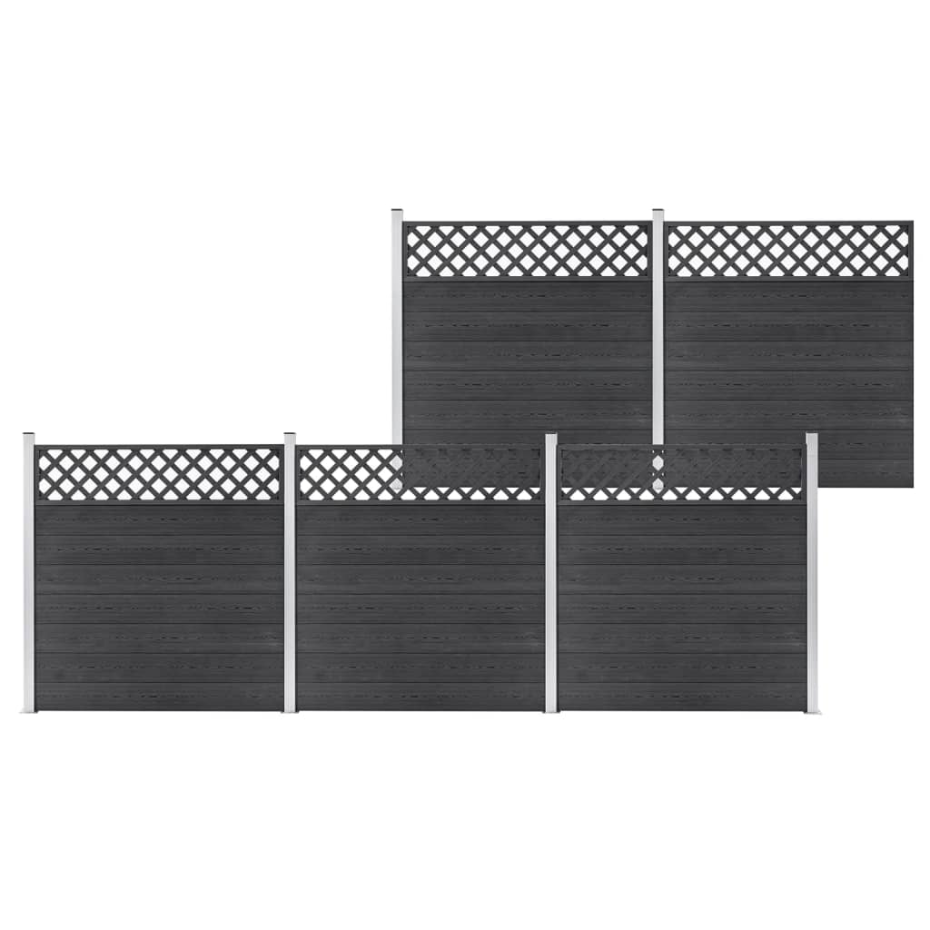 vidaXL Gjerdesett WPC 5 paneler firkantet 872x185 cm grå