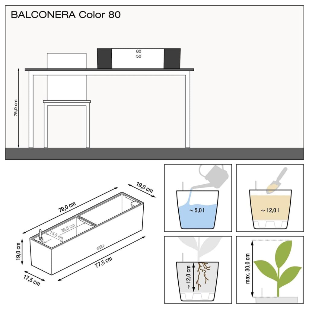 LECHUZA Plantekasse Balconera Color 80 ALL-IN-ONE hvit 15680