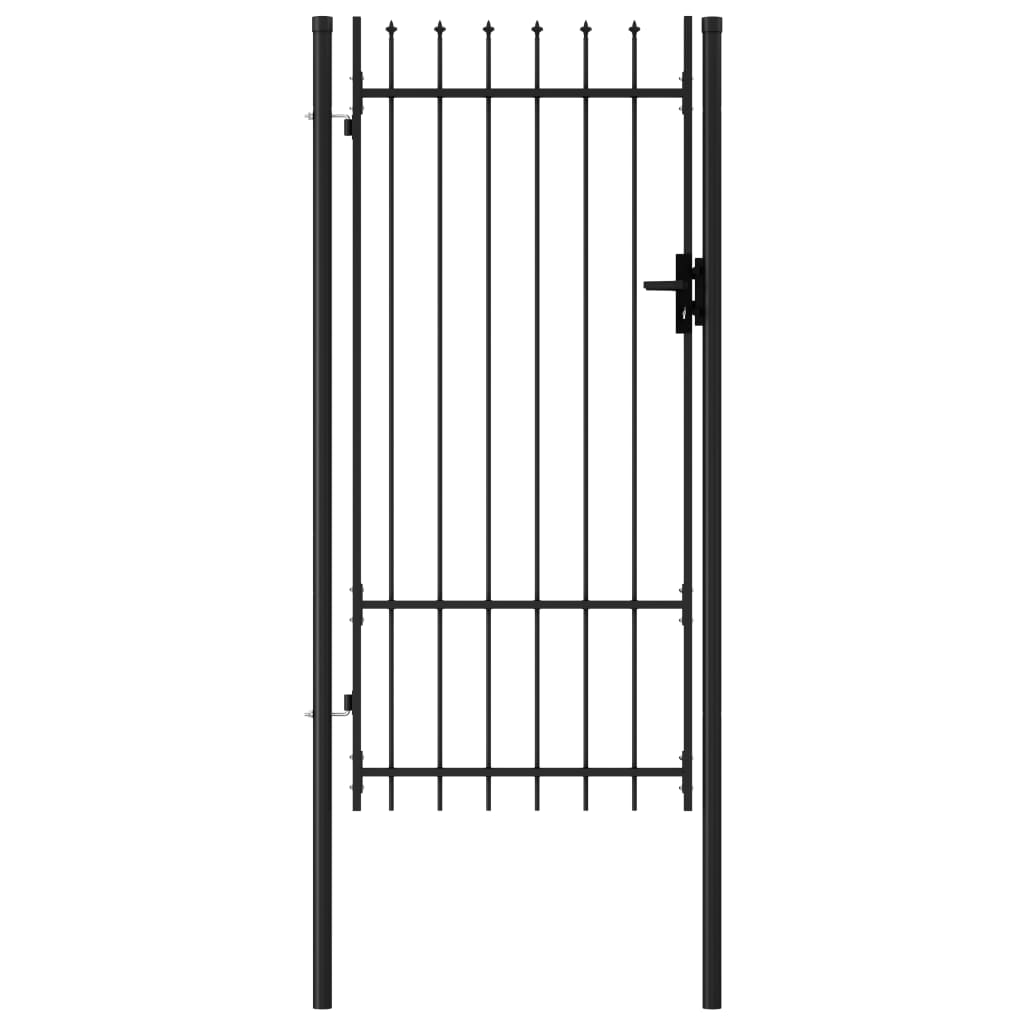 vidaXL Hageport med en dør og spisser stål 1x2 m svart