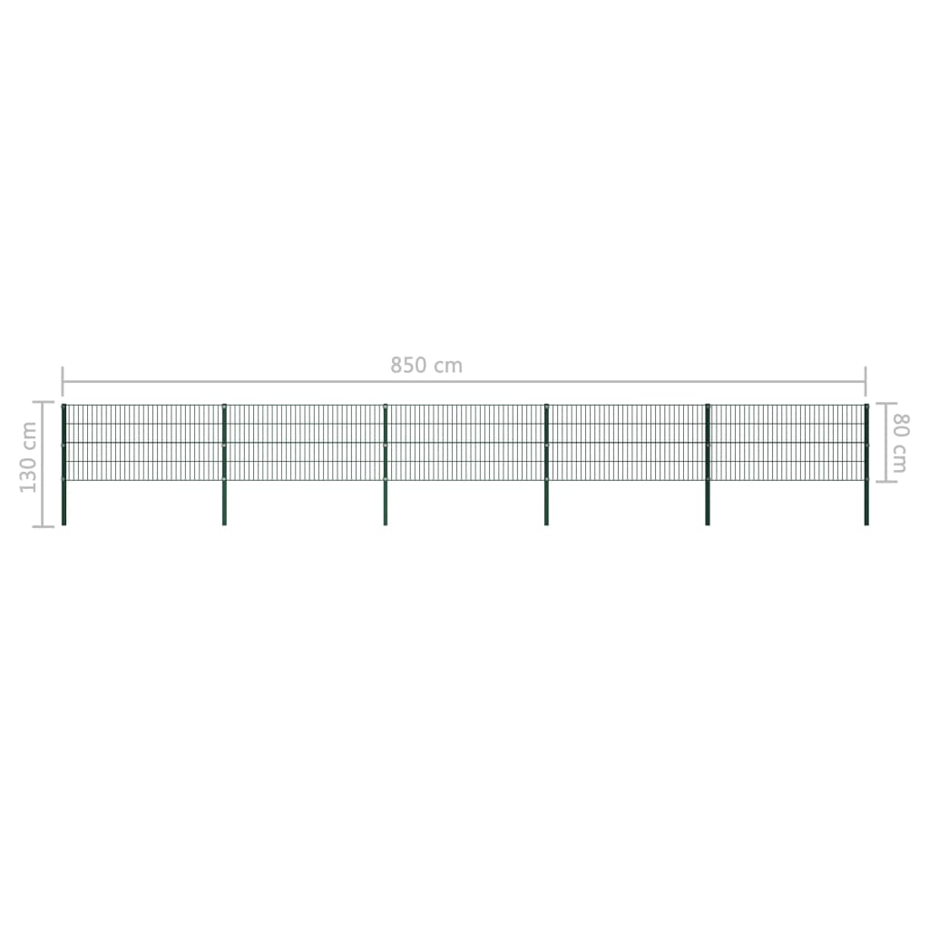 vidaXL Gjerdepanel med stolper jern 8,5x0,8 m grønn (5x144933)