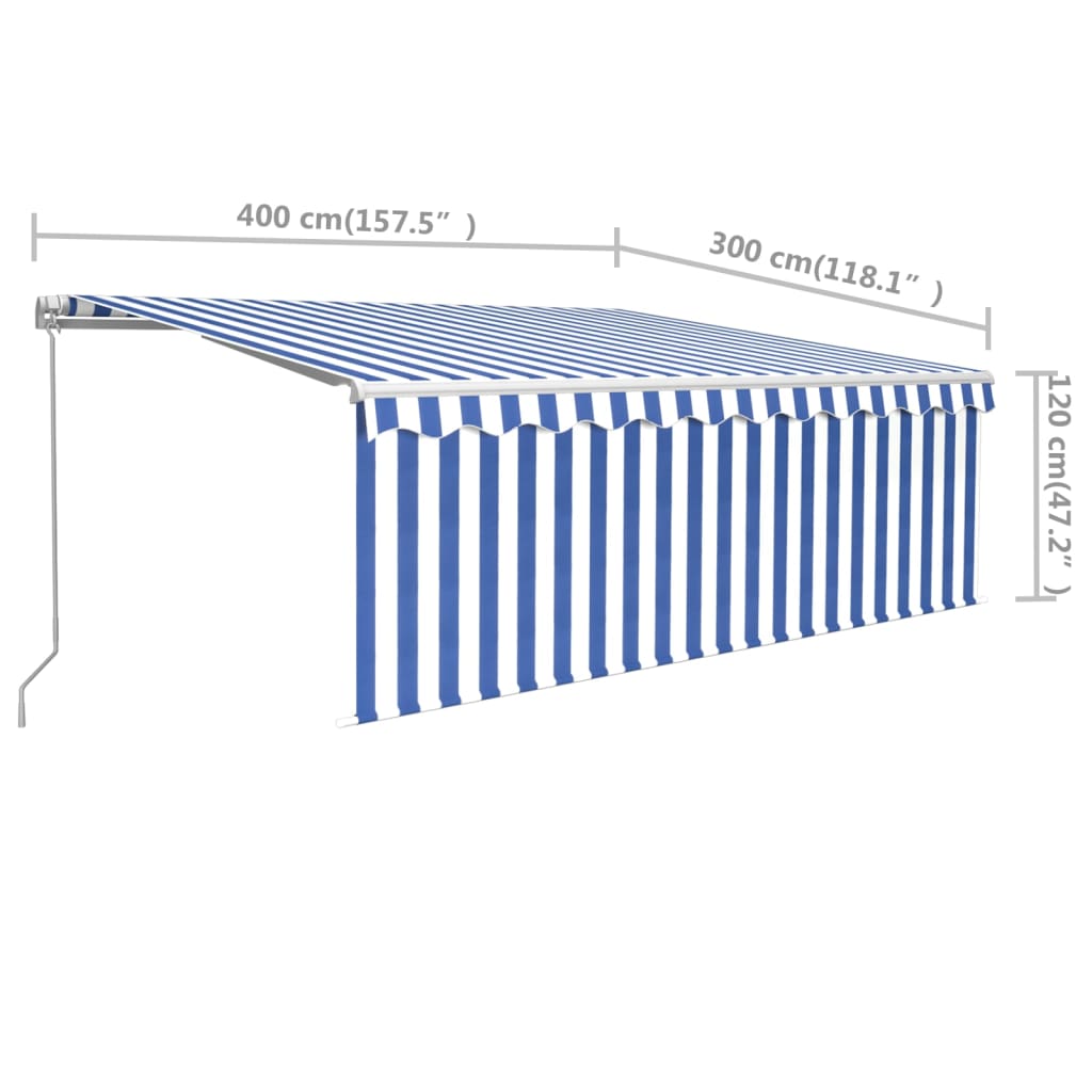 vidaXL Manuell uttrekkbar markise med rullegardin 4x3 m blå og hvit