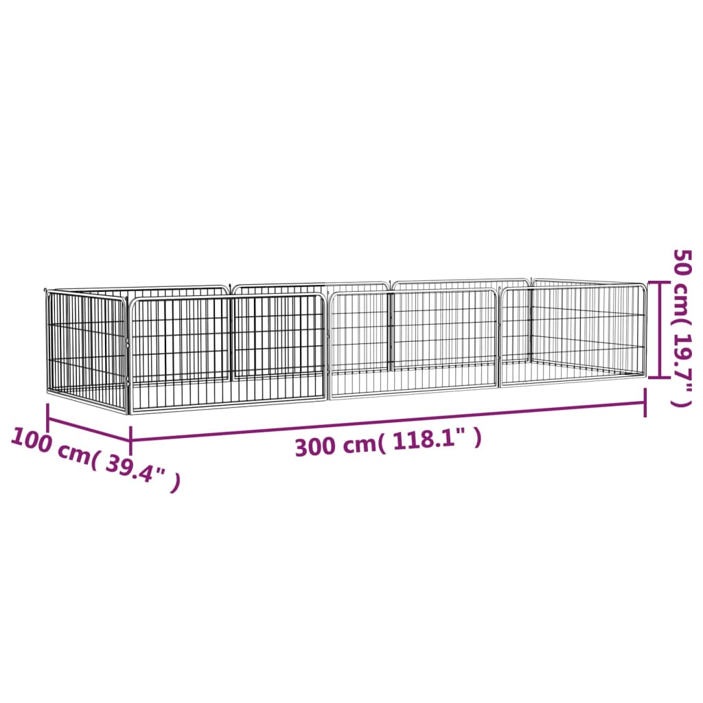 vidaXL Hundegrind med 8 paneler svart 100x50 cm pulverlakkert stål
