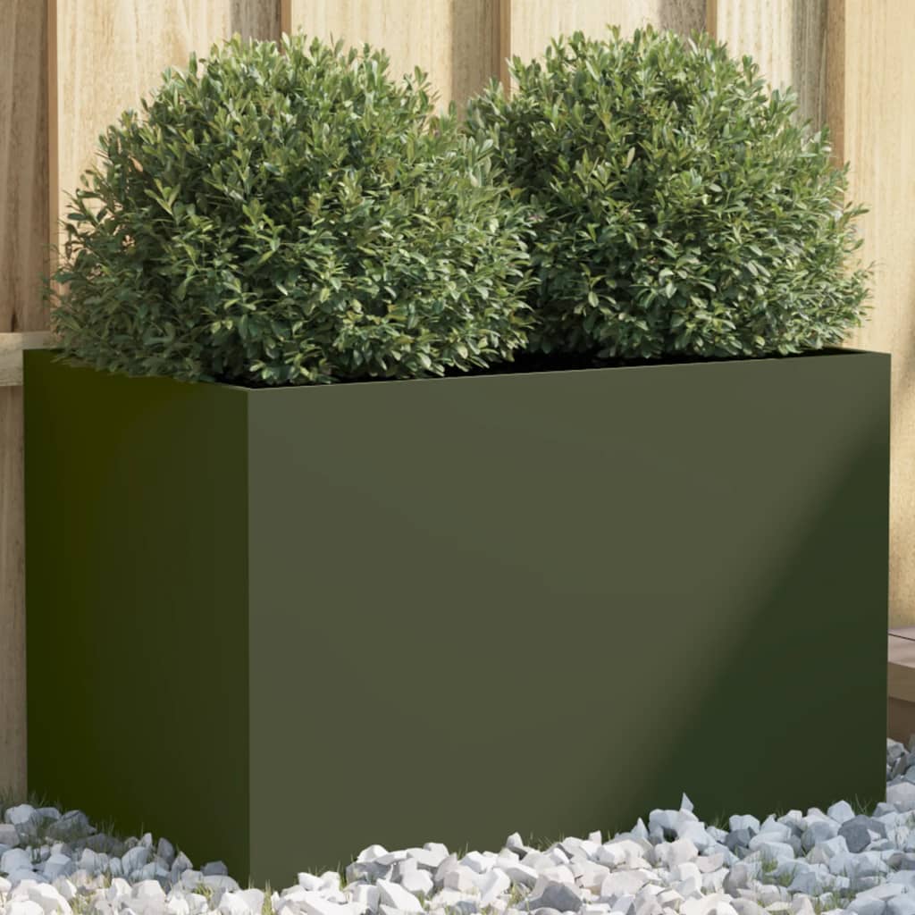 vidaXL Plantekasse olivengrønn 62x40x39 cm kaldvalset stål