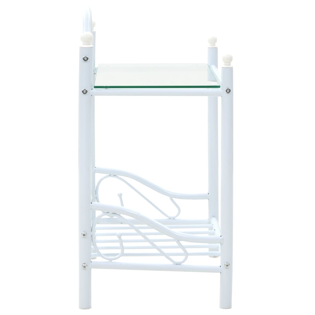vidaXL Nattbord stål og herdet glass 45x30,5x60 cm hvit