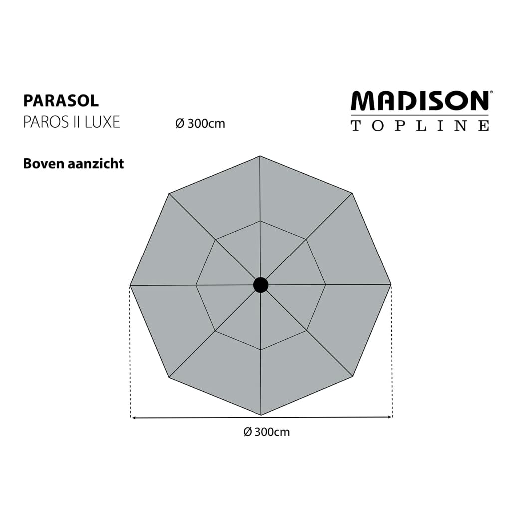 Madison Parasoll Paros II Luxe 300 cm lysegrå