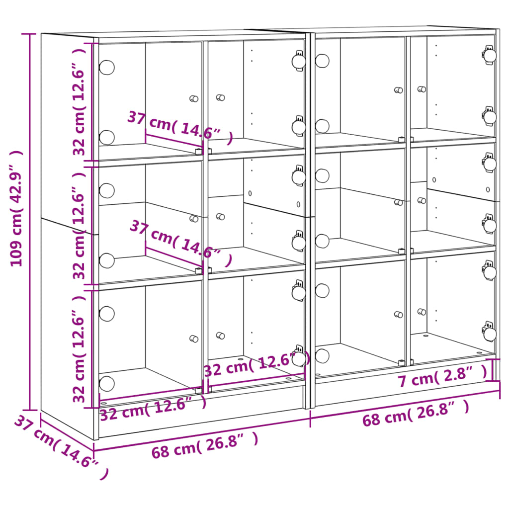 vidaXL Bokhylle med dører betonggrå 136x37x109 cm konstruert tre