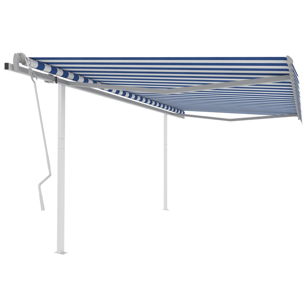 vidaXL Manuell uttrekkbar markise med stolper 4x3 m blå og hvit