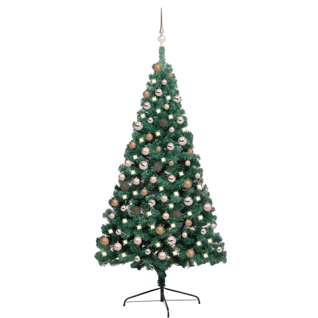 vidaXL Kunstig halvt juletre med LED og kulesett 180 cm grønn