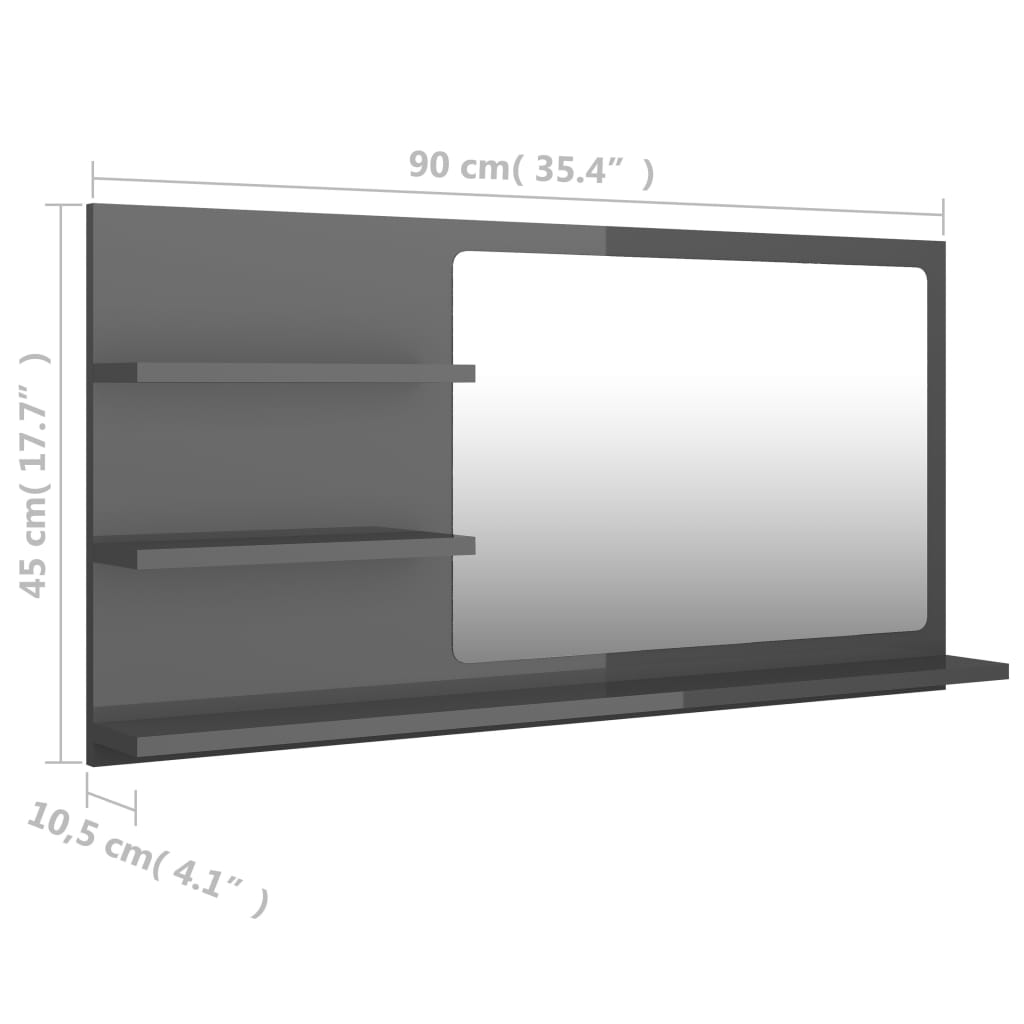 vidaXL Baderomsspeil høyglans grå 90x10,5x45 cm sponplate