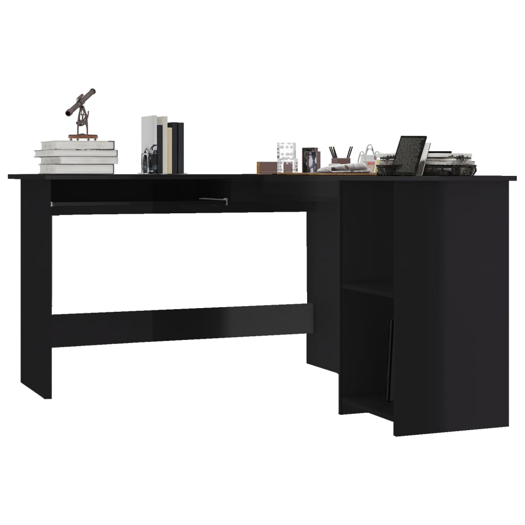 vidaXL L-formet hjørneskrivebord høyglans svart 120x140x75cm sponplate