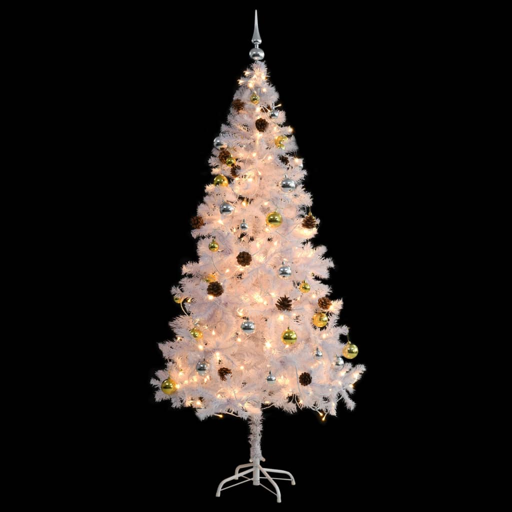 vidaXL Kunstig juletre med kuler og lysdioder hvit 180 cm