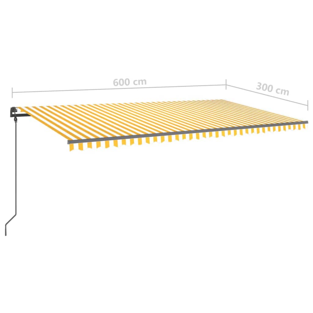 vidaXL Automatisk uttrekkbar markise med stolper 6x3 m gul og hvit