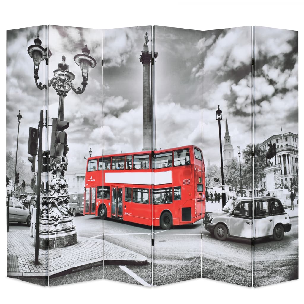 vidaXL Sammenleggbar romdeler 228x170 cm London buss svart og hvit