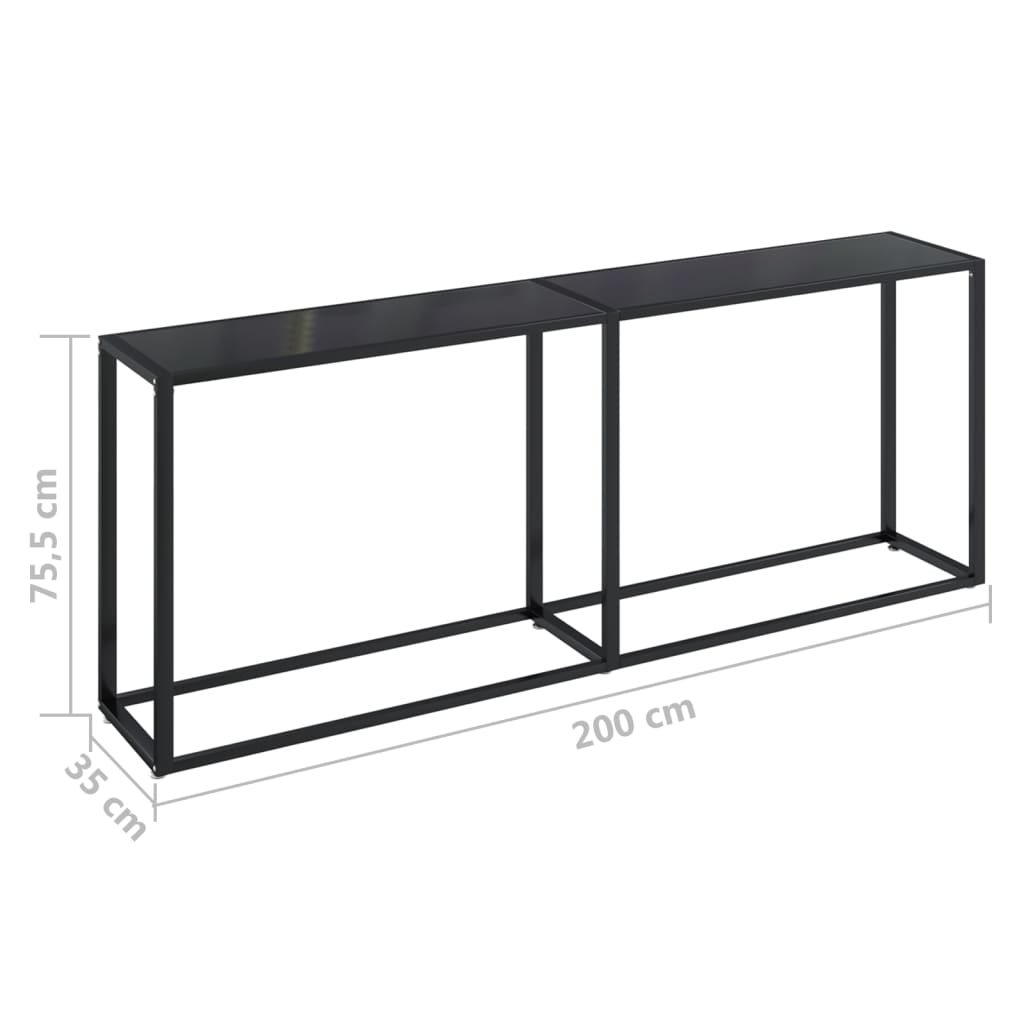 vidaXL Konsollbord svart 200x35x75,5 cm herdet glass