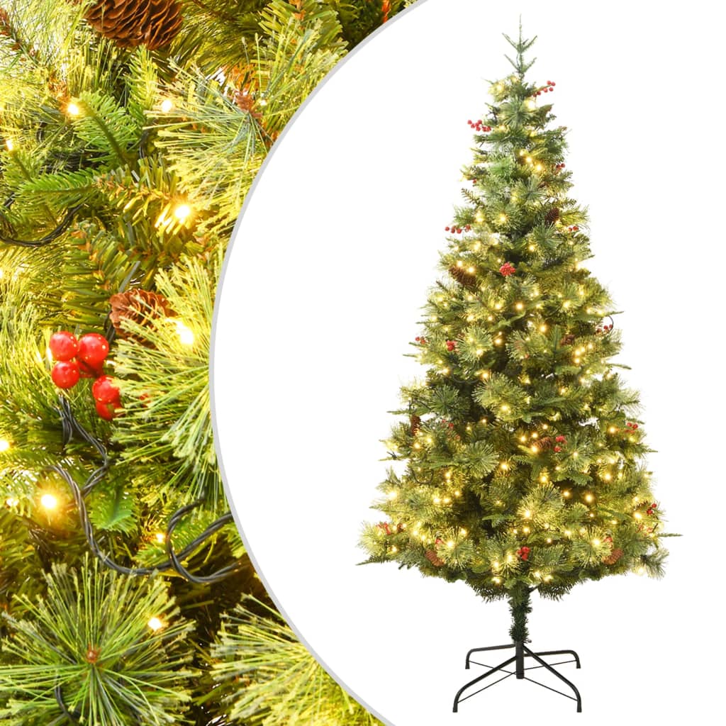 vidaXL Forhåndsbelyst juletre med kongler grønn 150 cm PVC og PE