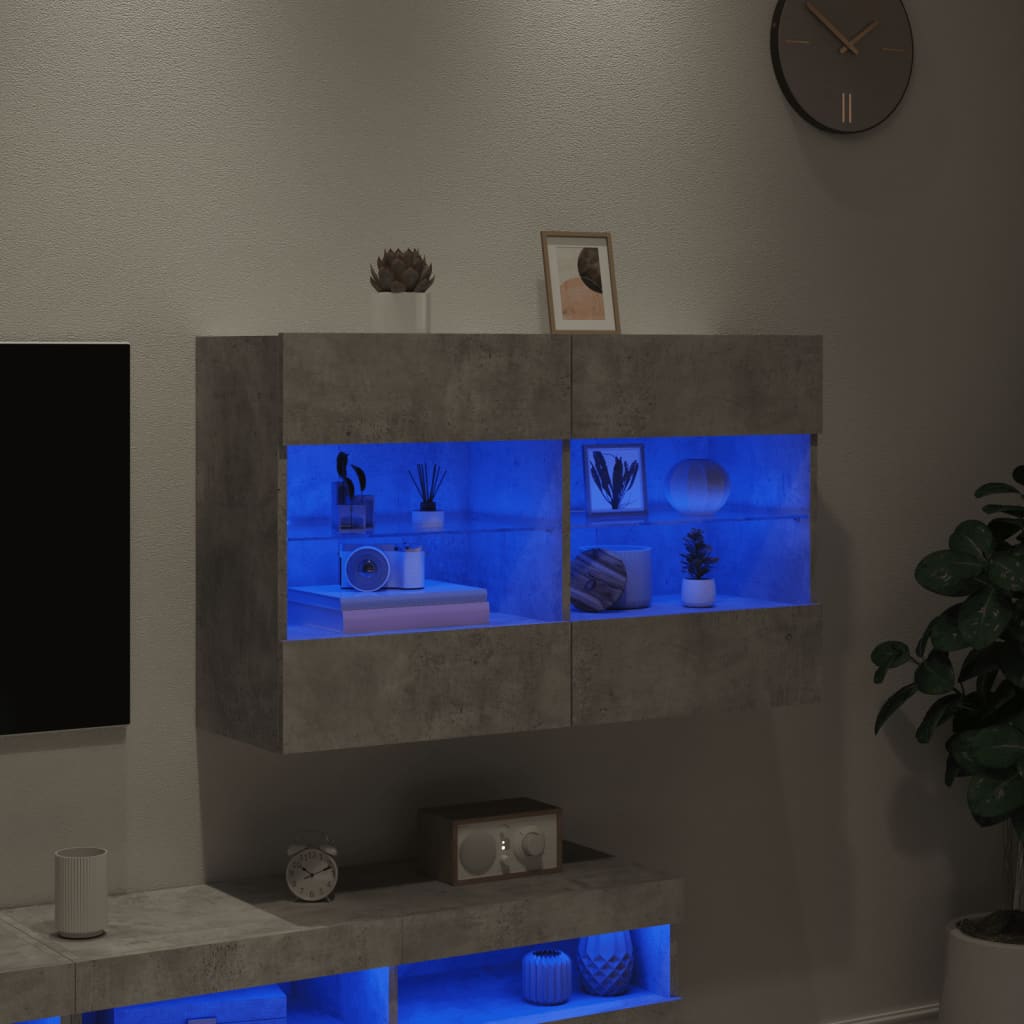 vidaXL Vegghengt TV-benk med LED-lys betonggrå 98,5x30x60,5 cm