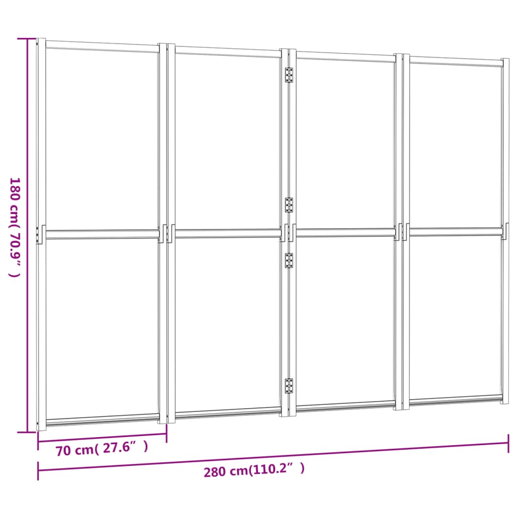 vidaXL Romdeler 4 paneler kremhvit 280x180 cm