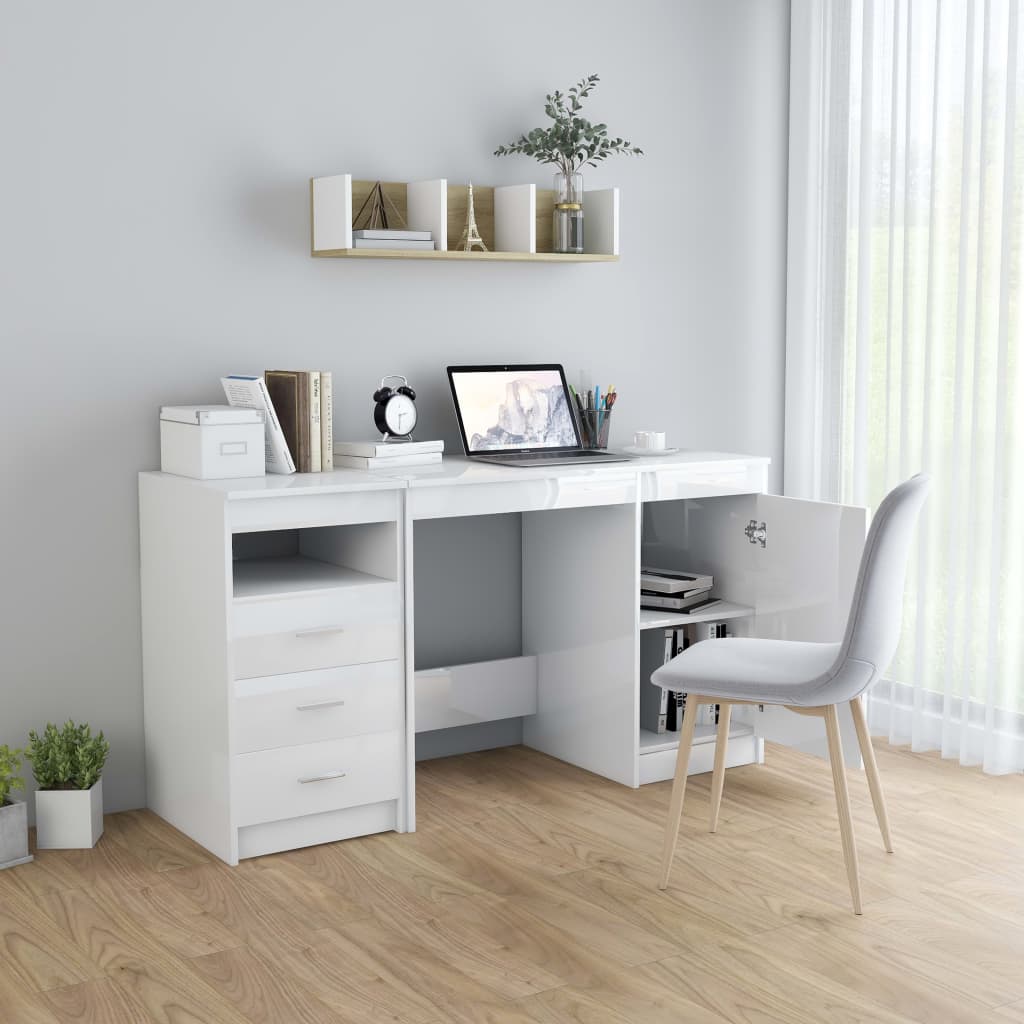 vidaXL Skrivebord høyglans hvit 140x50x76 cm sponplate