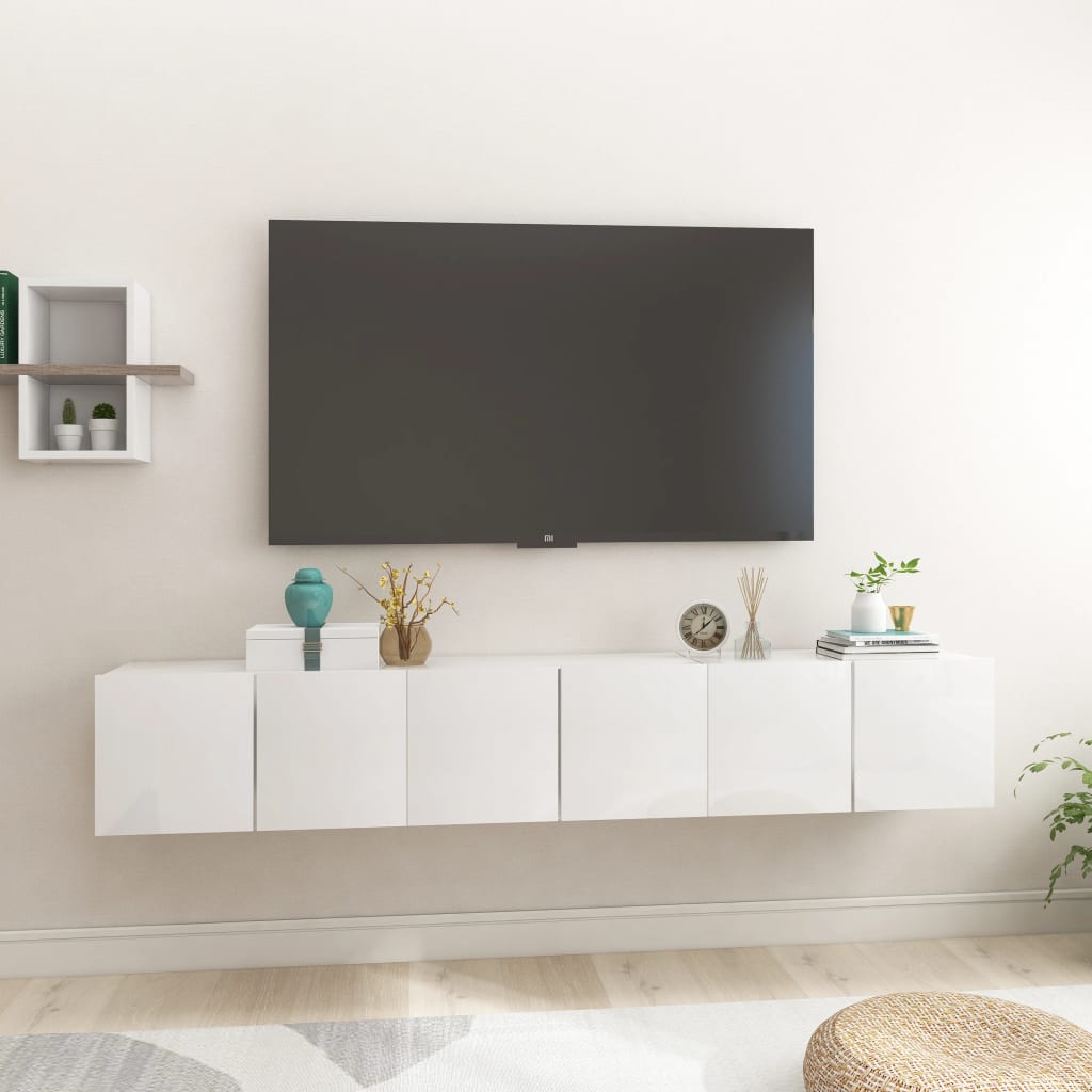 vidaXL Hengende TV-benker 3 stk høyglans hvit 60x30x30 cm