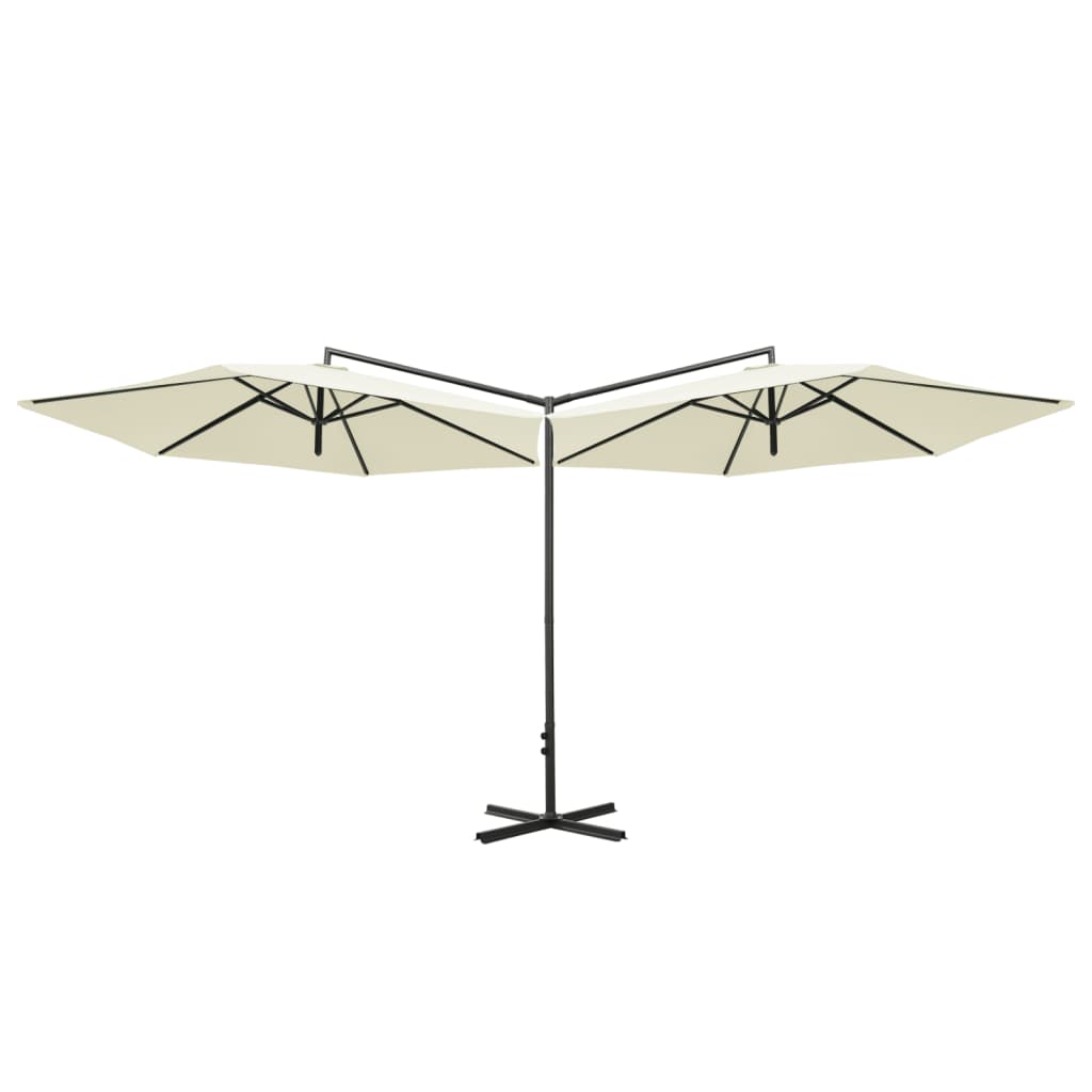 vidaXL Dobbel parasoll med stålstolpe sand 600 cm