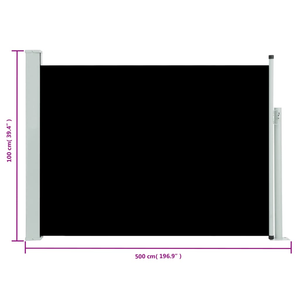 vidaXL Uttrekkbar sidemarkise 100x500 cm svart