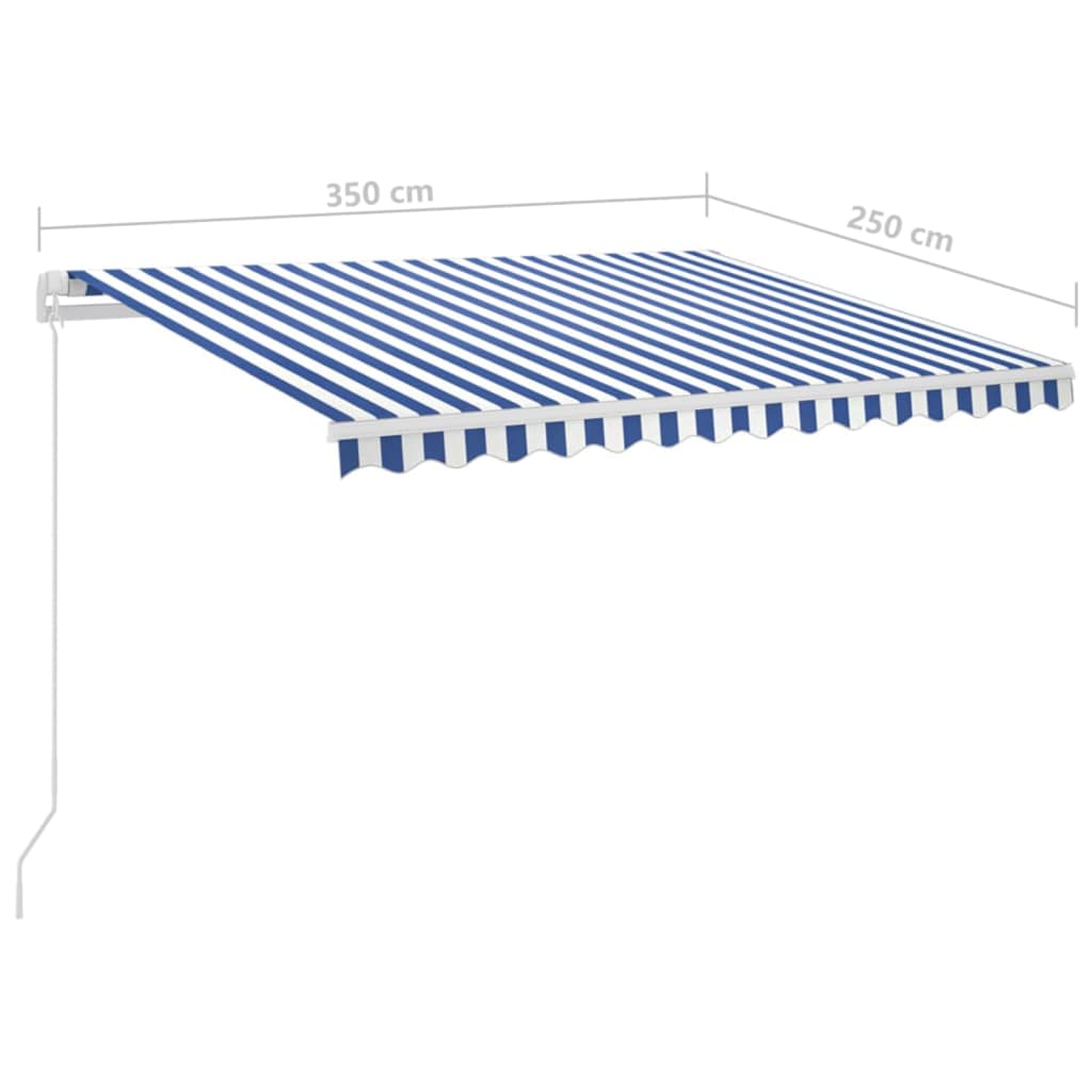 vidaXL Automatisk uttrekkbar markise med stolper 3,5x2,5 m blå og hvit