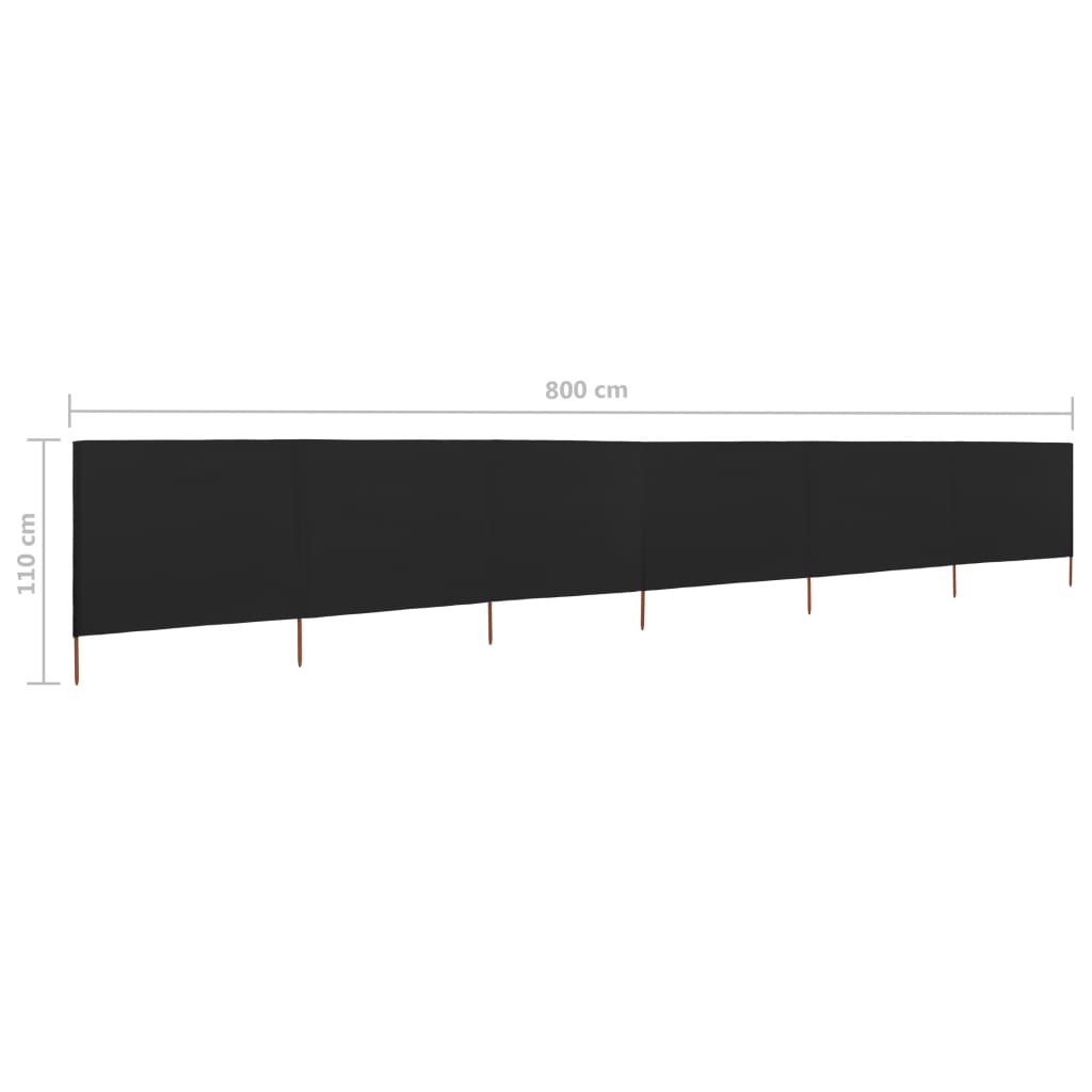 vidaXL Vindskjerm 6 paneler stoff 800x80 cm svart