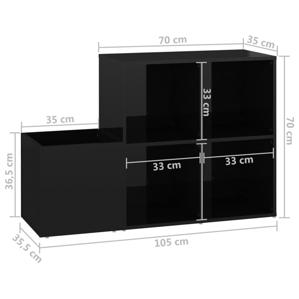 vidaXL Skoskap for gang høyglans svart 105x35,5x70 cm sponplate