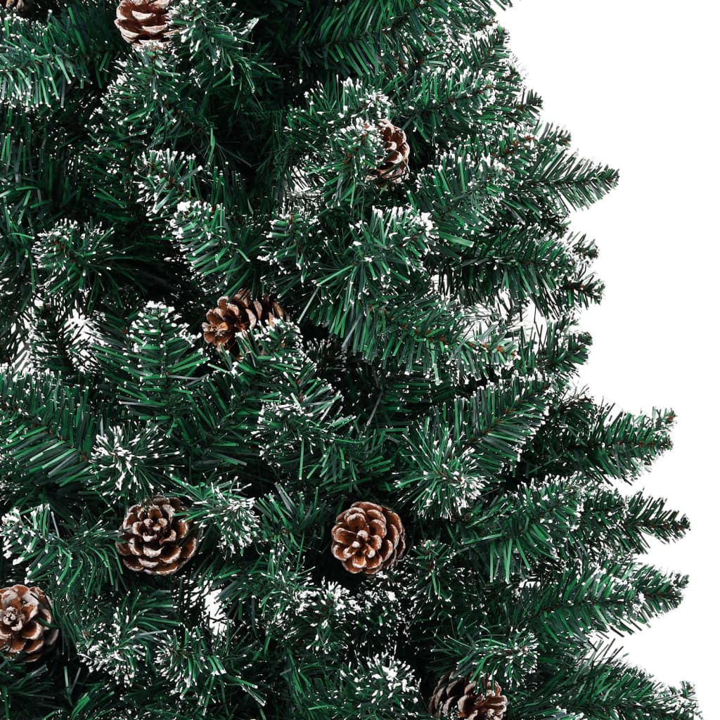 vidaXL Slankt kunstig juletre med LED og kulesett grønn 210 cm