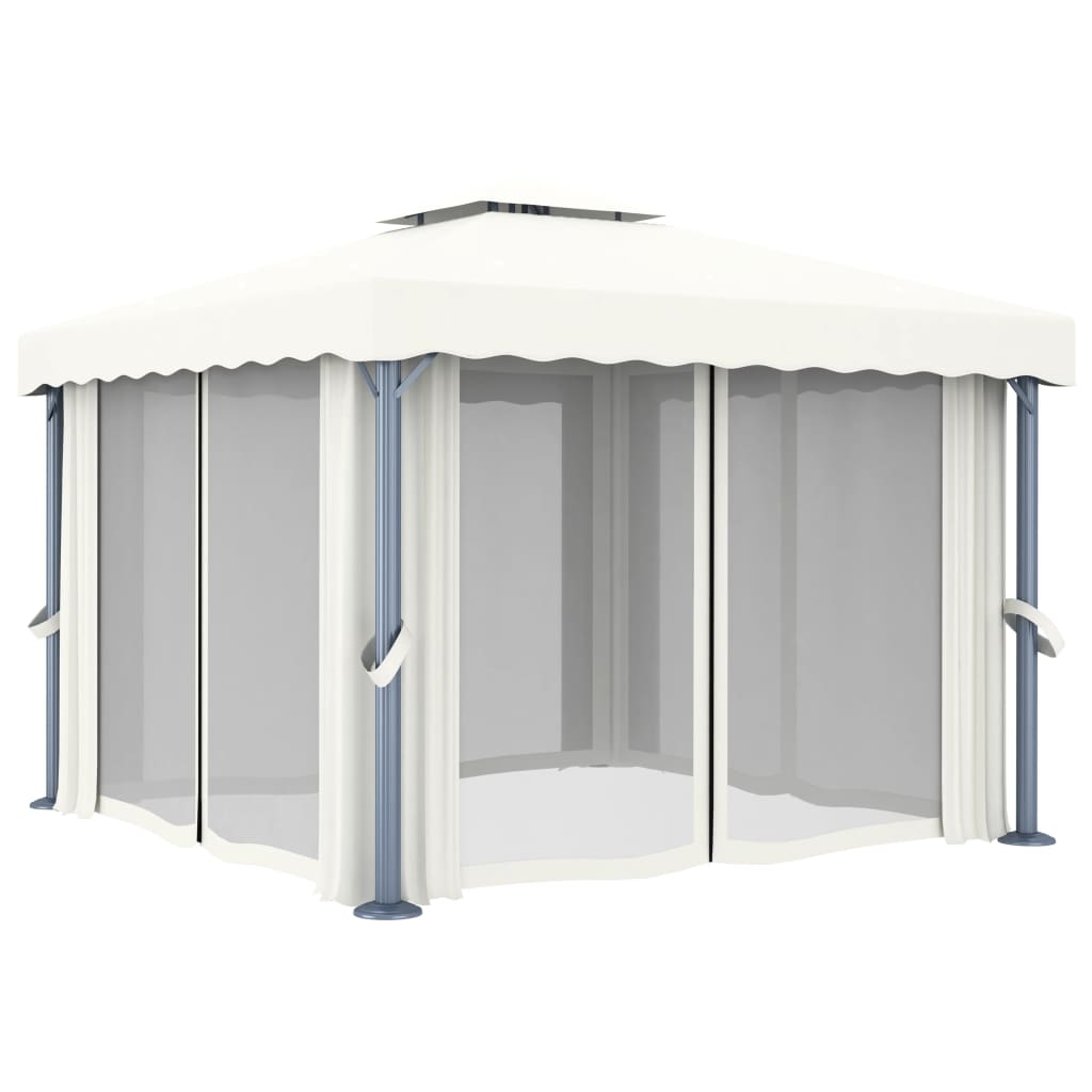 vidaXL Paviljong med gardin 3x3 m kremhvit aluminium
