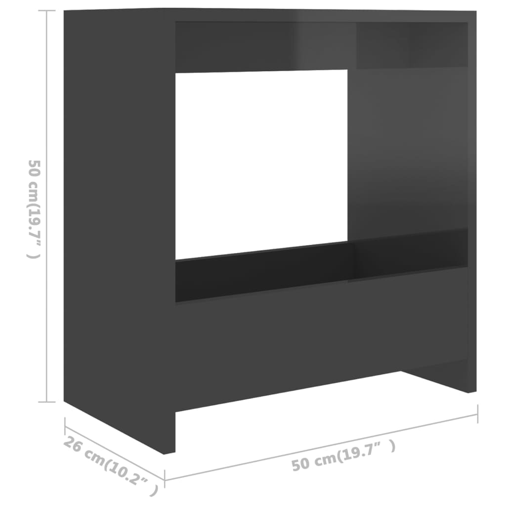 vidaXL Sidebord høyglans grå 50x26x50 cm sponplate