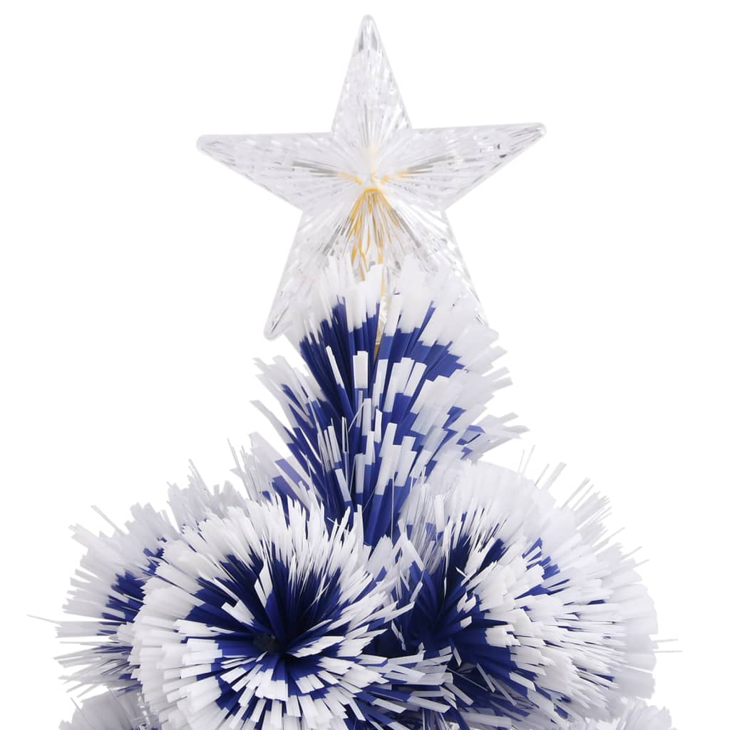 vidaXL Forhåndsbelyst kunstig juletre hvit og blå 180 cm fiberoptikk