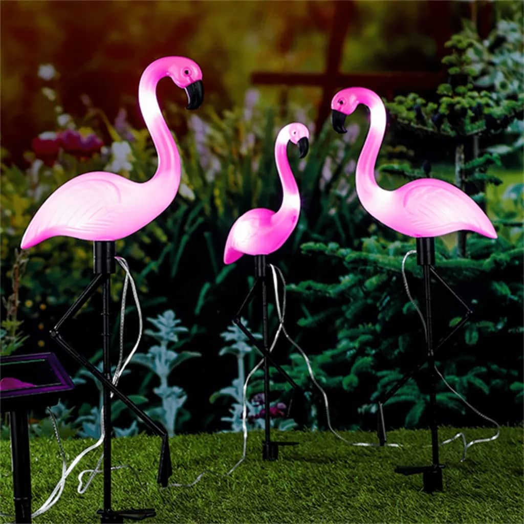 HI Soldrevet LED-stolpelys flamingo 3 stk