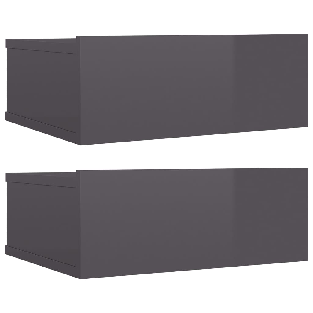 vidaXL Flytende nattbord 2 stk høyglans grå 40x30x15 cm sponplate
