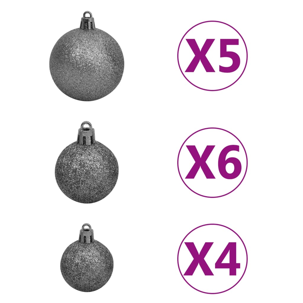 vidaXL Slankt juletre med LED og kulesett svart 210 cm