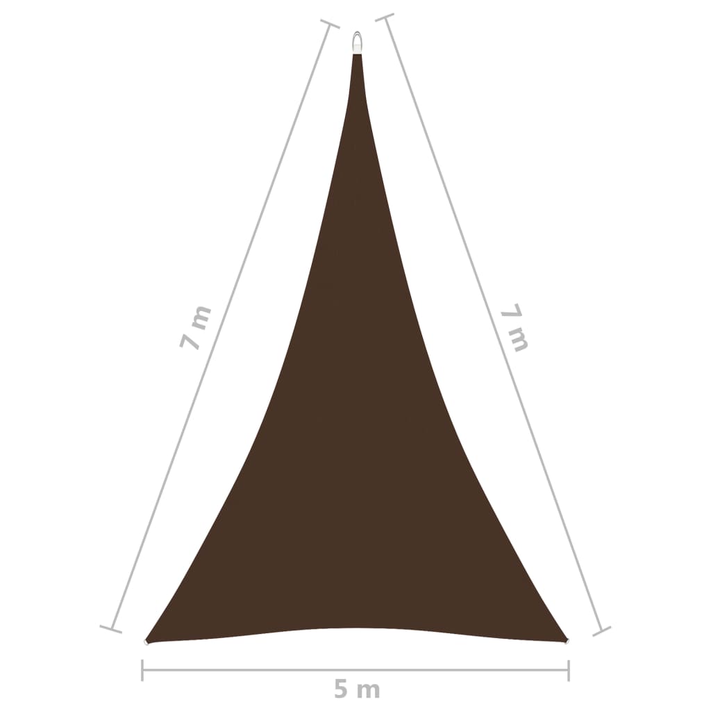 vidaXL Solseil oxfordstoff trekantet 5x7x7 m brun