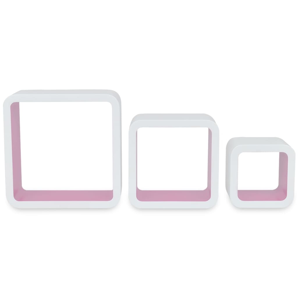 3 Hvite og rosa MDF vegghylle kuber