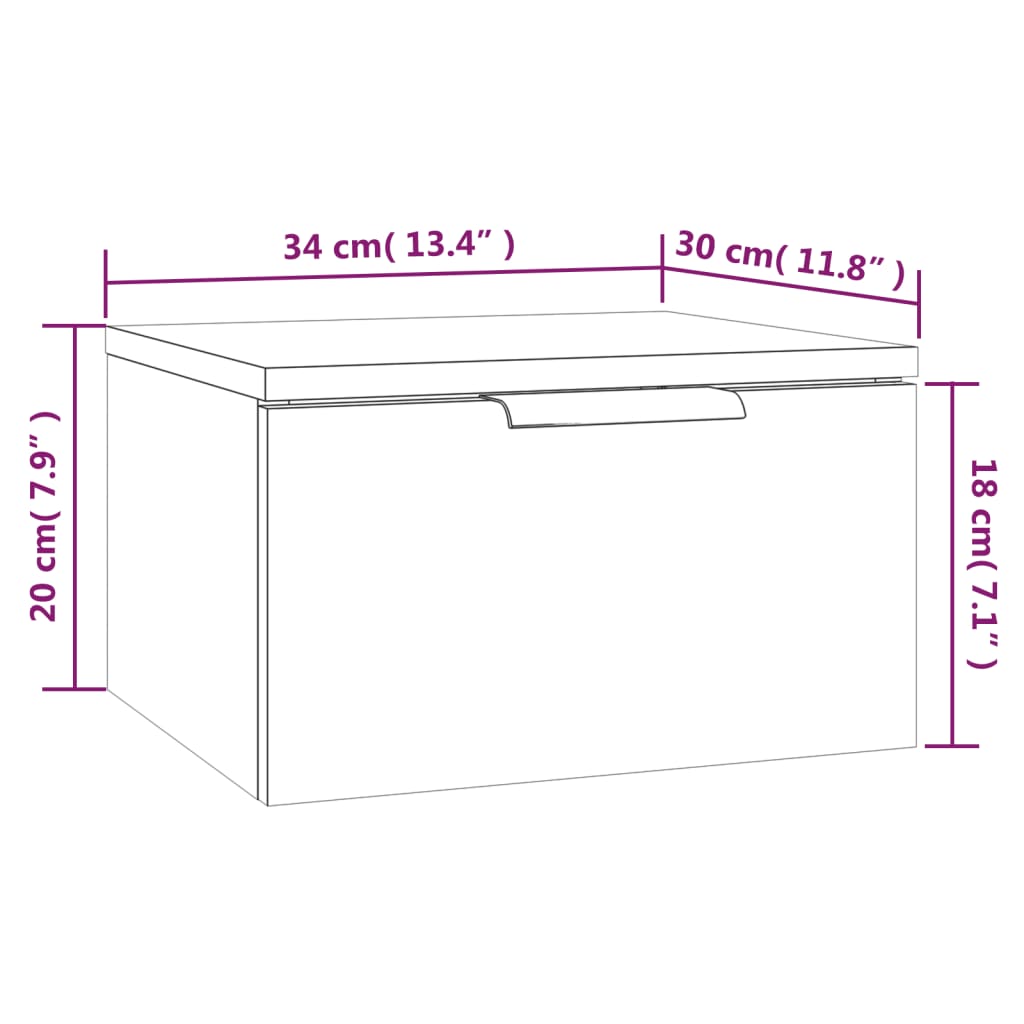 vidaXL Veggmonterte nattbord 2 stk høyglans hvit 34x30x20 cm