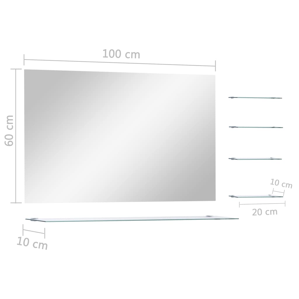 vidaXL Veggspeil med hylle 100x60 cm herdet glass
