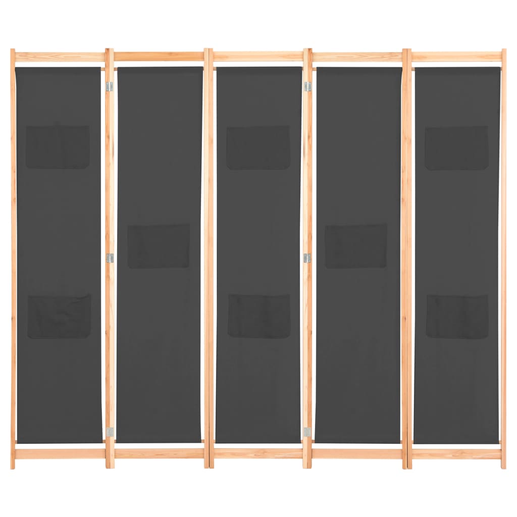 vidaXL Romdeler 5 paneler grå 200x170x4 cm stoff