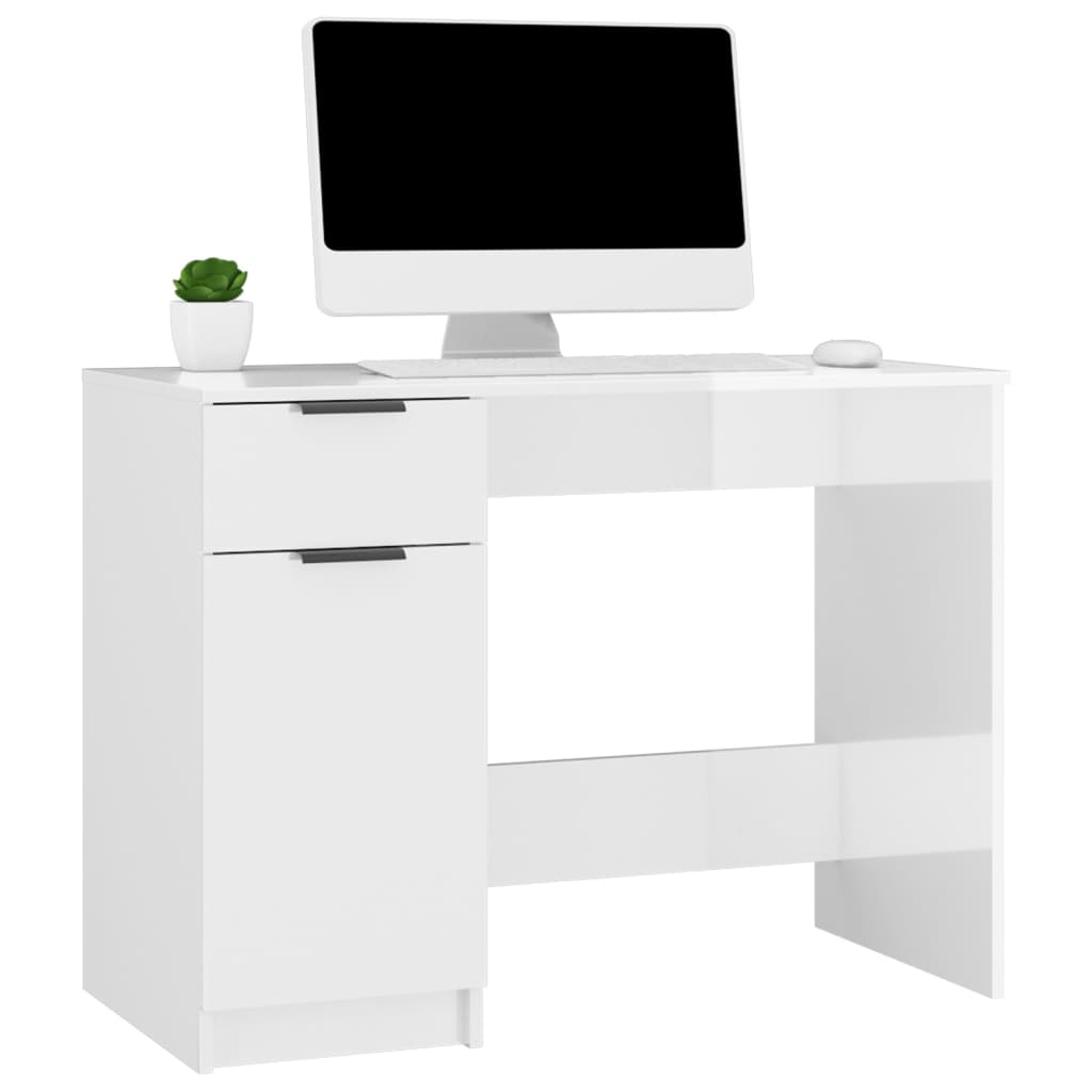 vidaXL Skrivebord høyglans hvit 100x50x75 cm konstruert tre