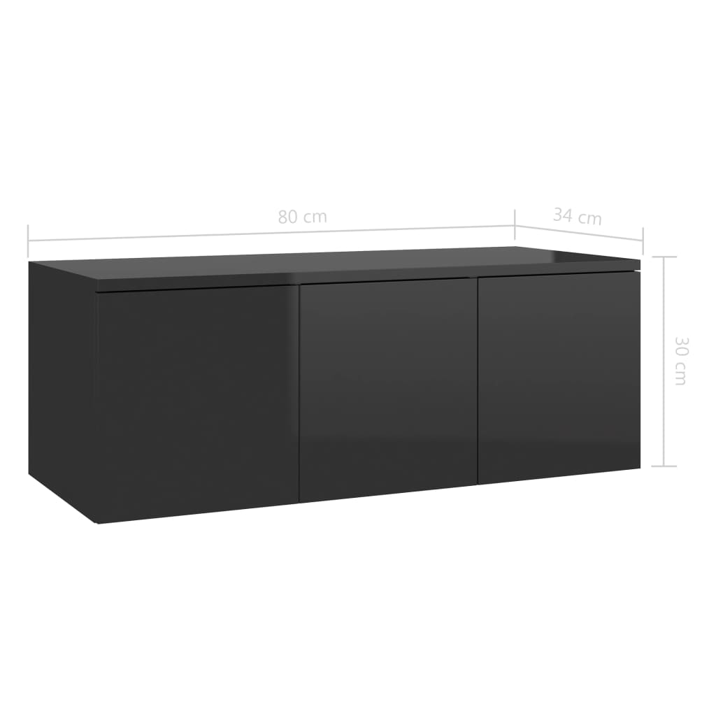 vidaXL TV-benk høyglans svart 80x34x30 cm sponplate