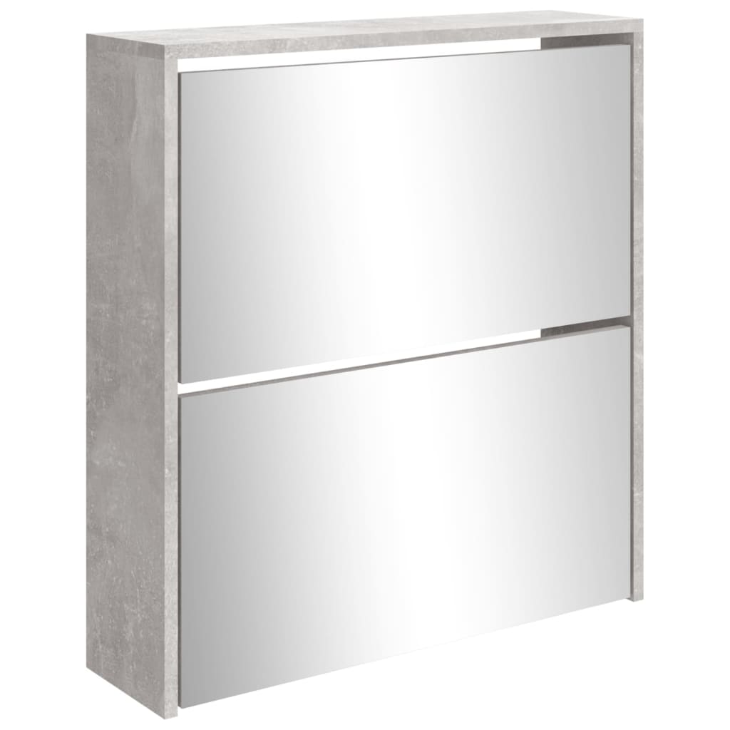 vidaXL Skoskap med speil 2 lag betonggrå 63x17x67 cm