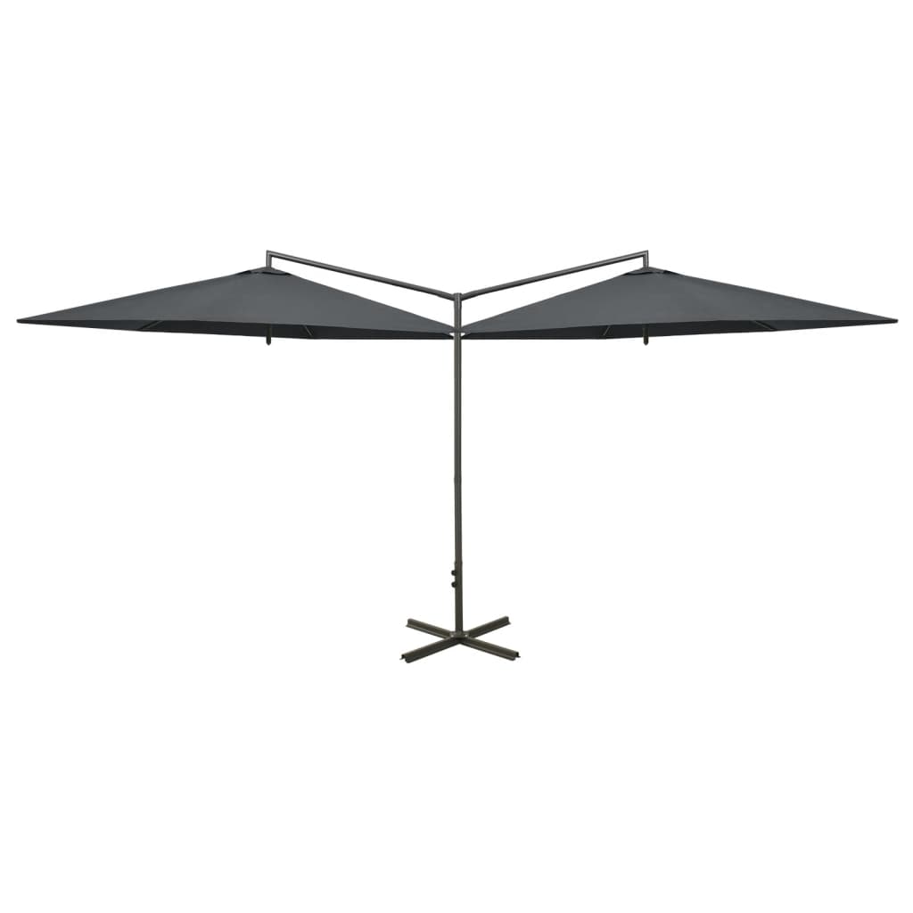vidaXL Dobbel parasoll med stålstolpe antrasitt 600 cm