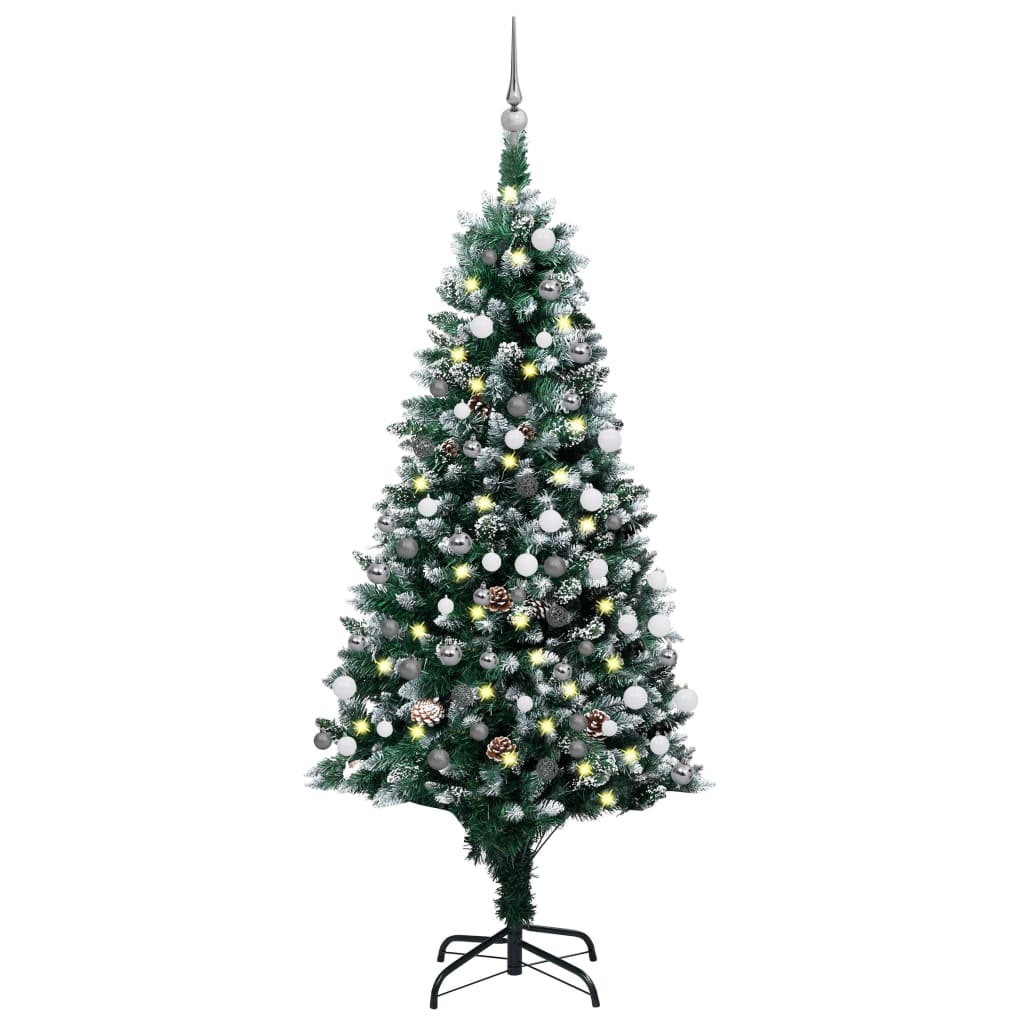vidaXL Kunstig juletre med LED og kulesett og kongler 150 cm