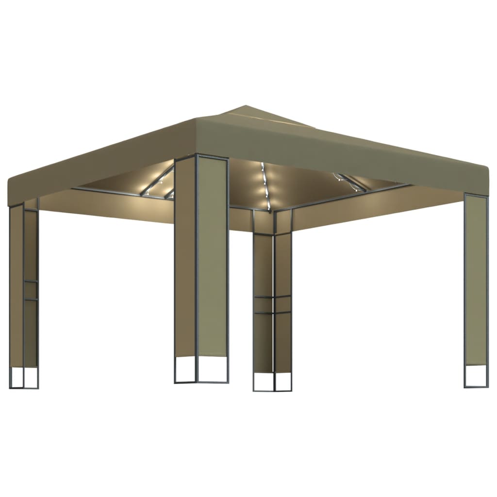 vidaXL Paviljong med dobbelt tak og LED-lysslynge 3x3x2,7m gråbrun