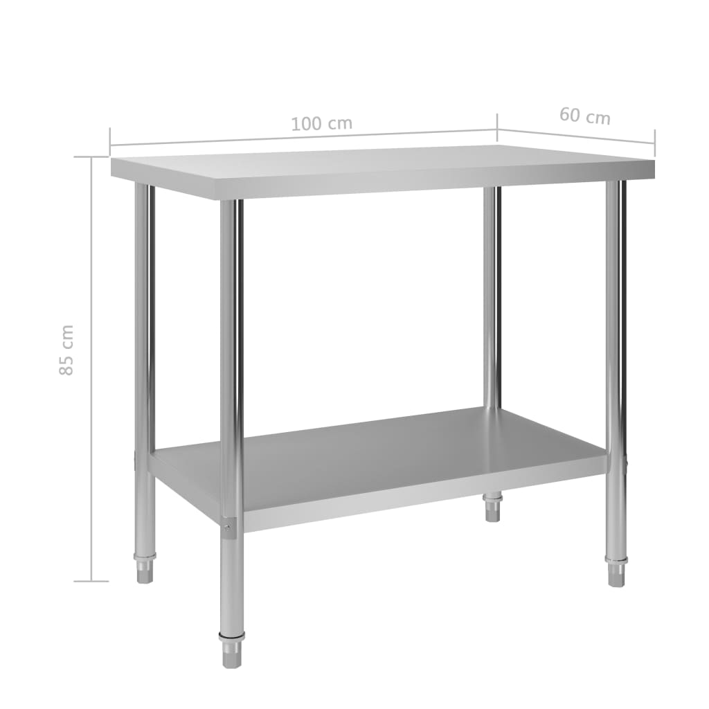 vidaXL Arbeidsbord for kjøkken 100x60x85 cm rustfritt stål
